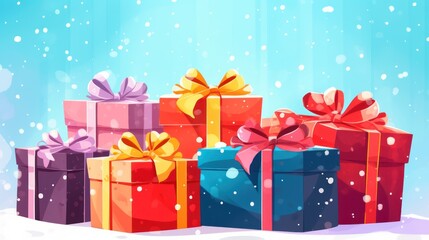 Fototapeta premium Christmas and Holiday Gifts Snow Winter Background stock illustration