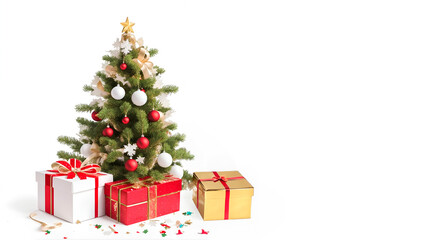 Decorated gift boxes with a Christmas theme on a white background.