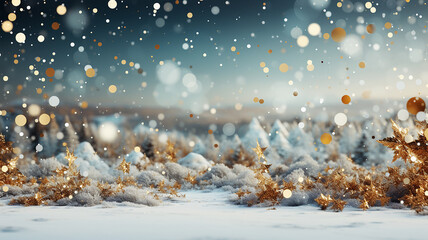 Fototapeta na wymiar Weihnachten Christmas Neujahr Karte Wünsche Winter Landschaft Schnee Advent glitter AI