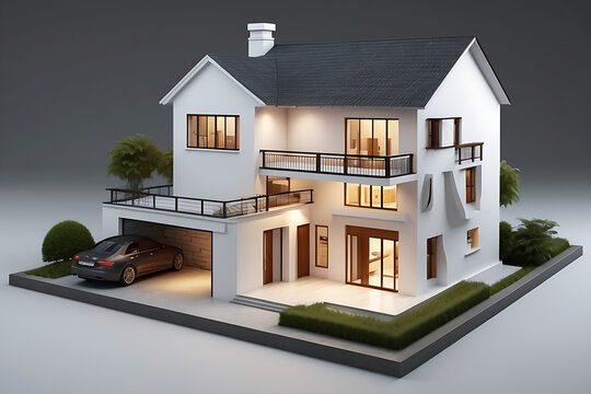 3d view of modern house on white background