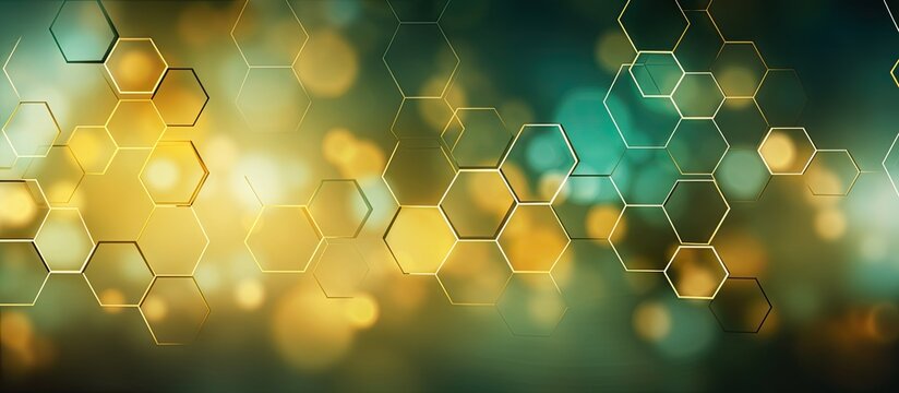 A background featuring a bokeh design in shades of gold and green shaped like a pentagon inspired by the colors of autumn