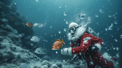 Fotobehang photography  Santa Claus scuba diving under the sea. © jkjeffrey