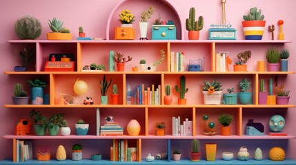 shelf with toys - obrazy, fototapety, plakaty