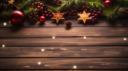 Fototapeta na wymiar Christmas decoration with copy space on a rustic wooden table stock photo