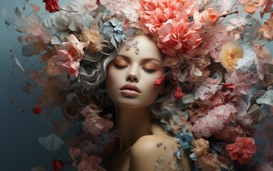 Branches Adorned with beautiful girl merged with flowers