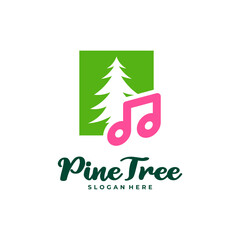 Pine Tree with Note Music logo design vector. Creative Pine Tree logo concepts template