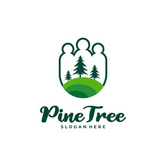 Pine Tree with People logo design vector. Creative Pine Tree logo concepts template