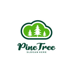 Pine Tree with Cloud logo design vector. Creative Pine Tree logo concepts template