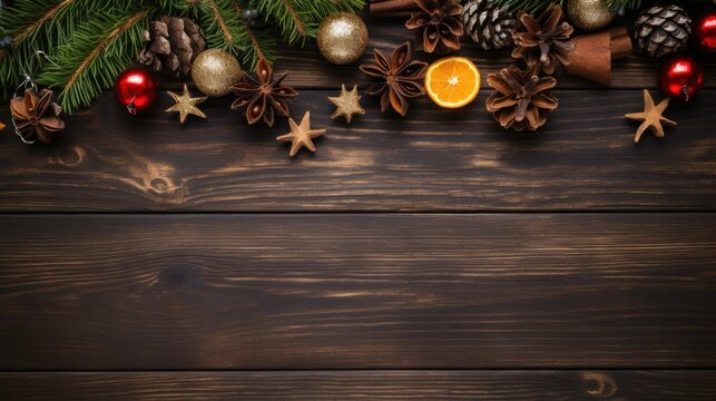 Christmas decoration with copy space on a rustic wooden table stock photo