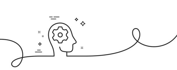 Crédence de cuisine en verre imprimé Une ligne Brain working line icon. Continuous one line with curl. Psychology therapy sign. Mental health symbol. Brain working single outline ribbon. Loop curve pattern. Vector