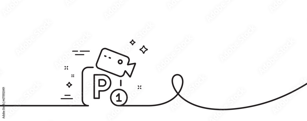 Aufkleber parking with video monitoring line icon. continuous one line with curl. car park sign. transport pla