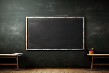 Large empty blank blackboard in an school classroom  - obrazy, fototapety, plakaty
