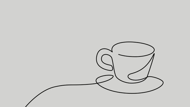 Single continuous line art. Coffee cup tea cup morning cafe hot drink silhouette concept design one sketch outline drawing  illustration