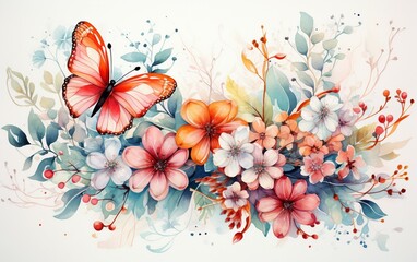 Watercolor Illustration Showcasing a Butterfly, Watercolor Art