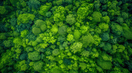 Naklejka premium Drone style view of green summer deciduous treetops