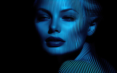 Blue lines forming an image of a gorgeous  woman