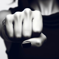 Black fist by woman hand closeup over white background copy space. ai generative