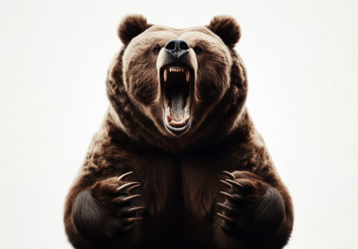Intimidating brown grizzly bear roaring aggressively. ai generative