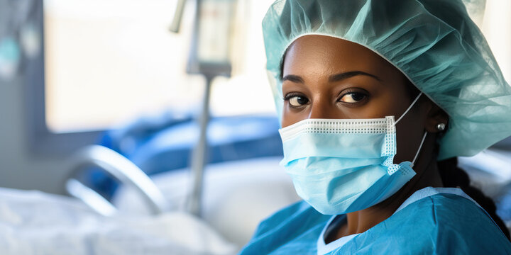 Portrait of african american female surgeon at work in operating room