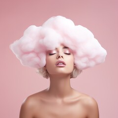 Very creative portrait of woman with cloud instead her hair