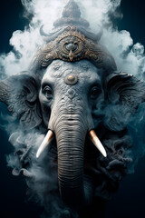 Obraz na płótnie Canvas A hindu god Ganesha. Incense smoke. Generative AI