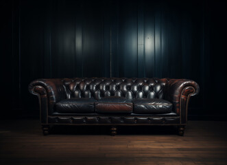 Dark Leather Couch created with Generative AI Technology, ai, generative