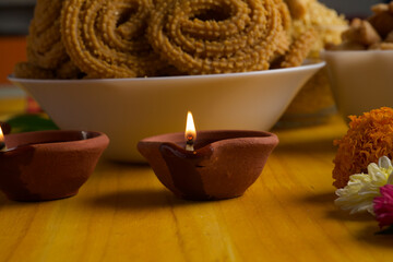 Obraz na płótnie Canvas Diwali snacks Diwali faral Festival food items Festival snacks from Maharashtra