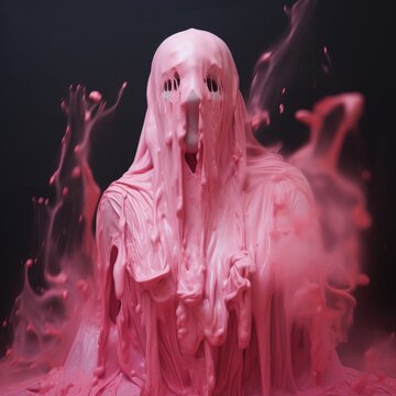 Pink Halloween ghost made out of paint