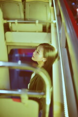Thuy daydreaming on night bus around Hanoi
