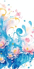 Flawers spash waves watercolor. AI generated illustration
