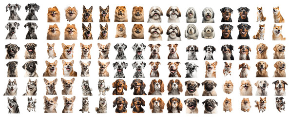 Collection of dogs of various breeds on transparent background PNG