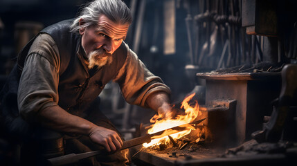 blacksmith working in the factory - obrazy, fototapety, plakaty