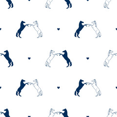 Two horses stand on their hind legs, vector seamless pattern