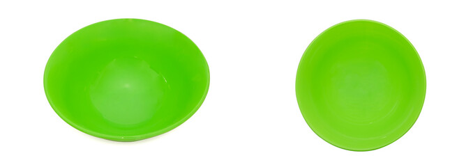 Two green plastic plates. On a white background.