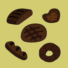 Bakery products set in doodle style. Vector illustration