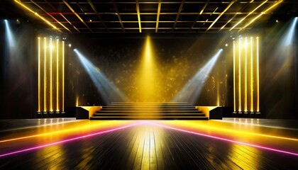 Golden and black stage with spotlights awards graphics modern background