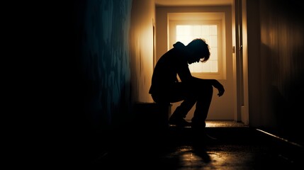 Lonely person feeling depressed and stressed. Mental struggle with thoughts about suicide. Dark emotions and feelings from depression, anxiety, bipolar and Schizophrenia. Human in breakdown moment.