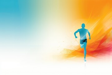 Bright colorful background, sports theme, running athlete.