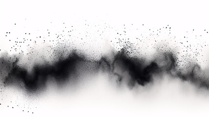 Charcoal splashes, spotty grain texture, abstract dotted sandy finish, gradience of dots on a plain white backdrop. - obrazy, fototapety, plakaty