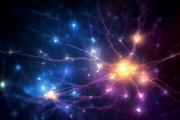 Fototapeta premium Brain neurons of the nervous system which transmit information through intricate networks enabling cognition perception, and motor functions, computer Generative AI stock illustration image 