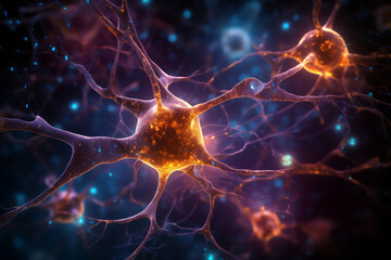 Brain neurons of the nervous system which transmit information through intricate networks enabling cognition perception, and motor functions, computer Generative AI stock illustration image  - obrazy, fototapety, plakaty
