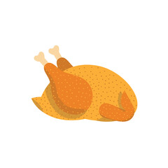 Roast turkey meat cute cartoon vector icon isolated. Cooked appetizing turkey meat with crispy golden skin cartoon flat design element. Menu restaurant delicious roasted poultry inviting illustration