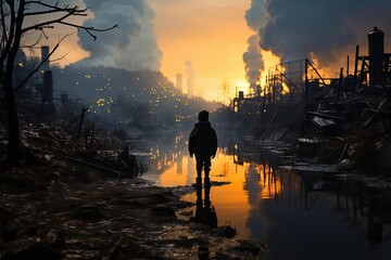  man, polluted landscapes and climate change