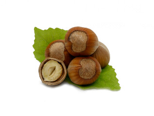 Fresh tasty hazelnuts isolated on white background.