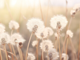 Dandelions in the field, beautiful sunlight