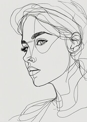 beautiful   female portrait, one line drawing, bold sketch inspired by bauhaus and henri matisse.