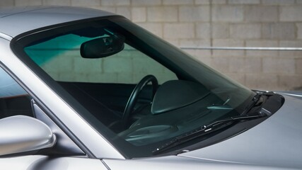 Windshield of a silver car