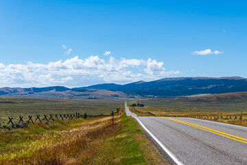 Landscape of US Route 12 as it Crossed the Smith River Valley with the Elkhorn Mountains in the Background near White Sulfer Springs, Montana, USA