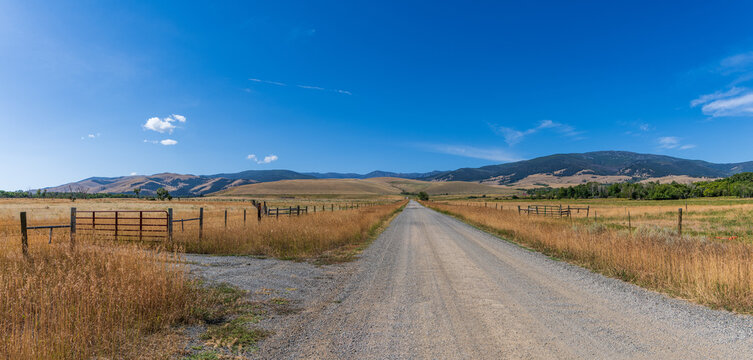 Panorama of Montana Ranch Country in the Foothills of the Elkhorn Mountains near Winston, Montana, USA