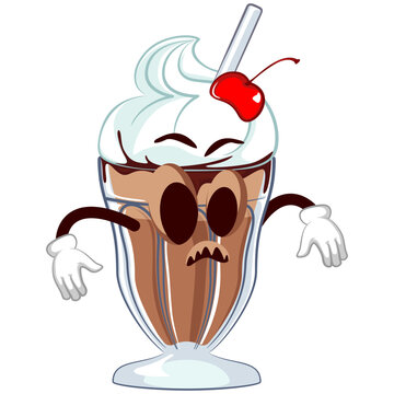 mascot character of a milkshake glass with a scary funny face with hollow eyes, isolated cartoon vector illustration. emoticon, cute milkshake glass mascot